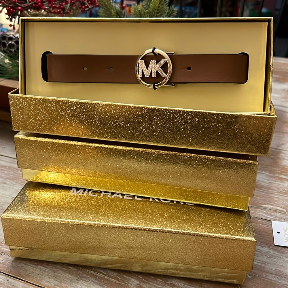 Michael Kors pave logo belt inbox 28MM size large/extra large brand new